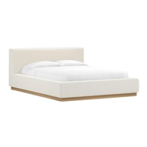 Modern Upholste Platform Bed, Boucle Fabric, Oak Base