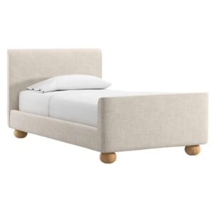 Upholste Bed Frame, Dune Fabric, Wooden Ball Feet