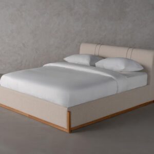 Modern Upholste Platform Bed Frame with Wooden Base, Fabric Headboard
