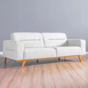 Modern 3-Seater Fabric Sofa, Length, Light with Wooden Legs