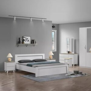 Modern Bedroom Furniture Set, 4-Door Wardrobe with Mirror 160x, Bed, Dresser 120x