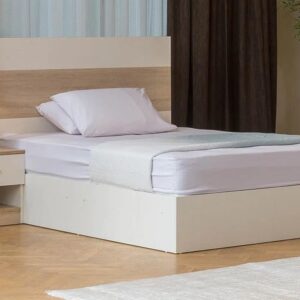 Modern Twin Bed Frame with Headboard and Matching Nightstand, and Oak