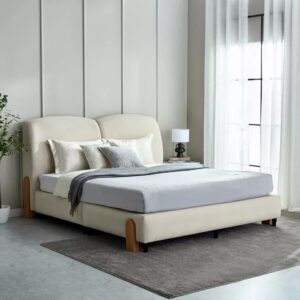 Modern Upholste Platform Bed Frame, with Wooden Accents