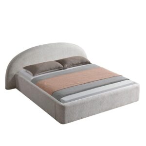Modern Upholste Platform Bed Frame with Curved Headboard, Light