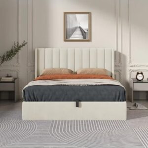 Platform Bed Frame, Winback Headboard, Hydraulic System, Modern Design,