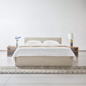 Modern Upholste Platform Bed Frame with Channel Tufted Headboard, Light