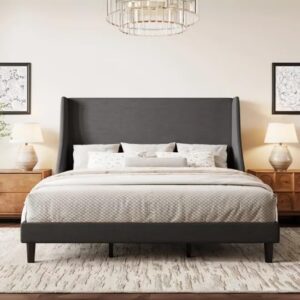 Modern Wingback Platform Bed Frame, 200 x , Dark