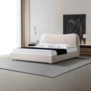 Modern Upholste Platform Bed Frame, Curved Headboard